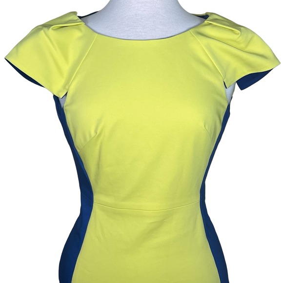 Belle Badgley Mischka Chartreuse & Blue Sheath Dress Size 2 - Picture 2 of 10